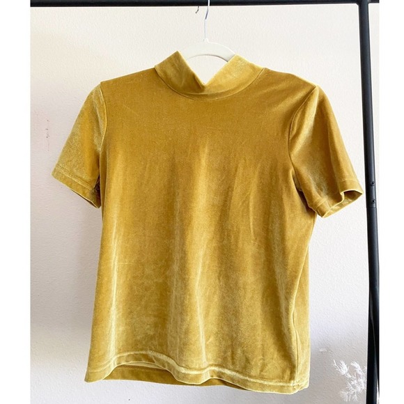 Madewell Gold Velvet Mockneck Tee Short Sleeves Top Size XS - Picture 3 of 9